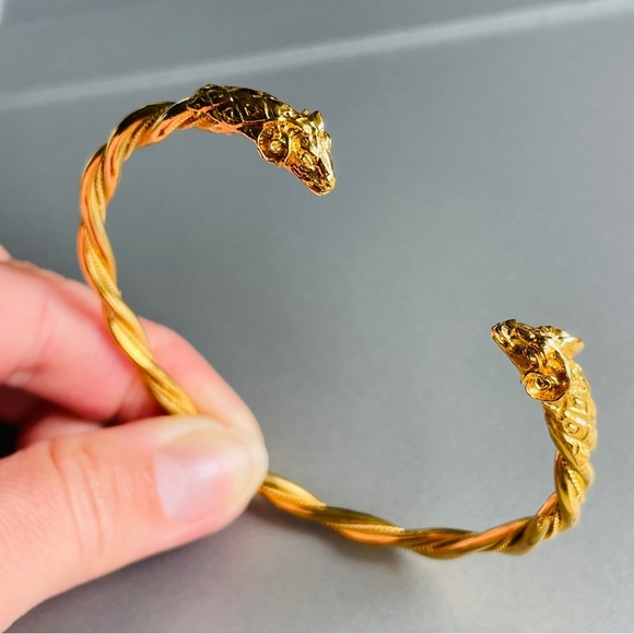 Double Ram Head Aries Gold Vermeil Sterling Silver Twisted Cable Cuff Br…